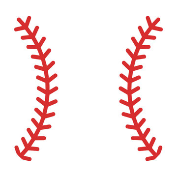 Minimalist graphic of a baseball with red stitching on a solid white background sports equipment concept