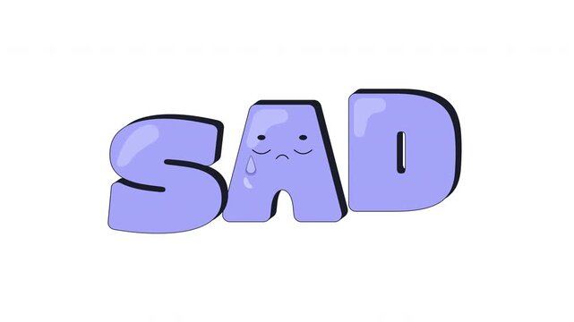 Sad internet reaction 2D animation. Disappointing loss. Heartbreaking moment. Depressed vibe. Crying letter with tear. Feeling of deep empathy. Gen z word animated overlay. Cartoon motion graphic