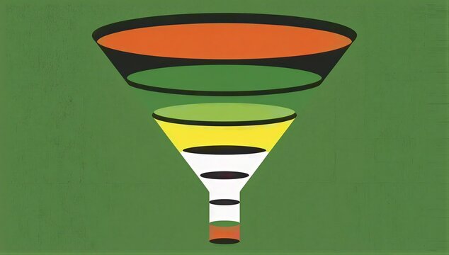 Abstract funnel chart with layered shape symbolizing data processing, filtering, and conversion flow in a pipeline.