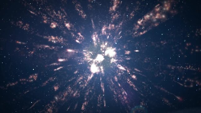 Fireworks explode in a dark night sky creating a vibrant and festive celebration atmosphere.