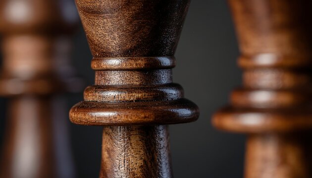 CloseUp of Wooden Chess Pieces on Board.