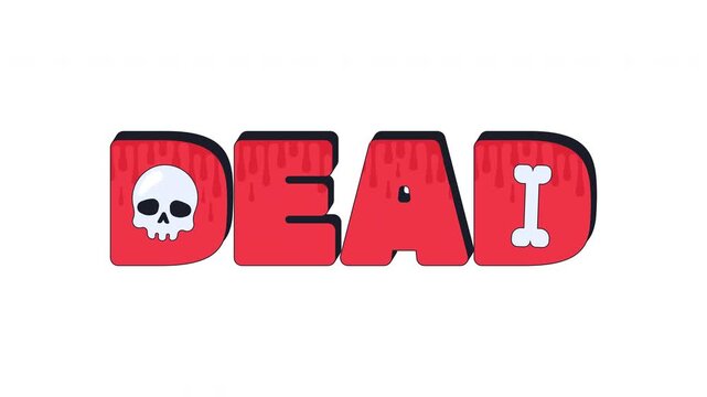 Dead internet reaction 2D animation. Game over. Dying of laughter. Instant defeat. Completely exhausted. Match loss. Skull bone spooky Halloween. Gen z word animated overlay. Cartoon motion graphic