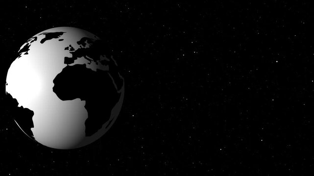 earth in space, Earth globe spin in left side with shooting star space animation, planet earth loop animation isolated on a black background, 4K UHD.