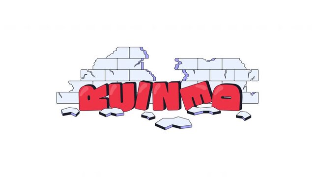 Ruined internet reaction 2D animation. Lettering collapsing near crumbling brick wall. Everything destroyed. Gaming failure. Broken streak. Gen z slang word animated overlay. Cartoon motion graphic
