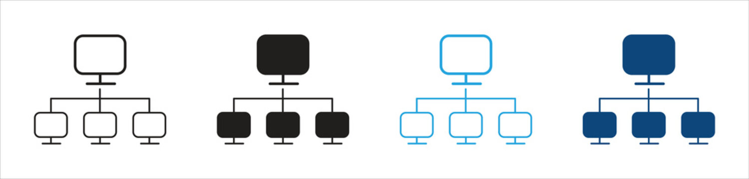 Network topology icon set, representing computer networks, data communication, system architecture, connectivity, and IT infrastructure, vector illustration