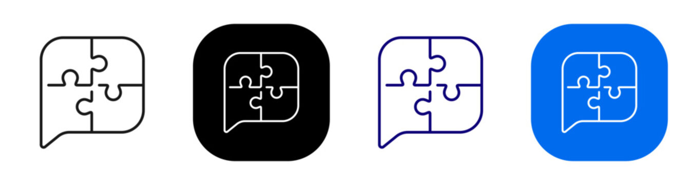 Speech bubble puzzle representing conversation solution and support matching. Line, filled, black, color set. Editable stroke