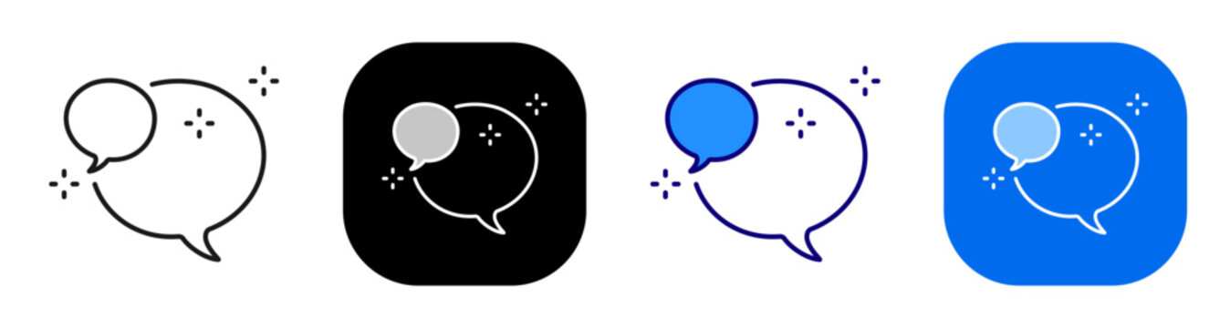 Two speech bubbles representing conversation exchange and dialogue response. Line, filled, black, color set. Editable stroke