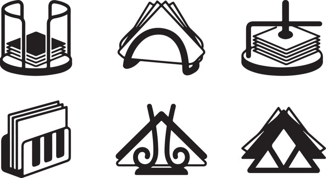 Six minimalist black and white document and book storage icons Vector