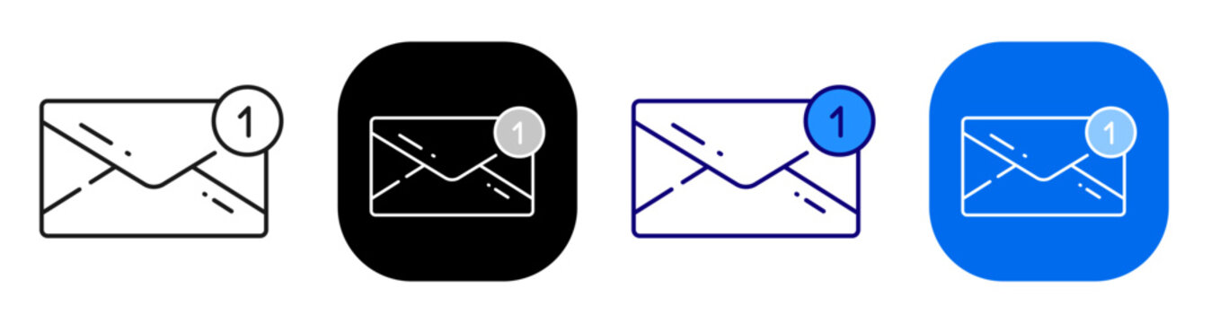 Unread email concept representing new message notification and inbox alert. Line, filled, black, color set. Editable stroke