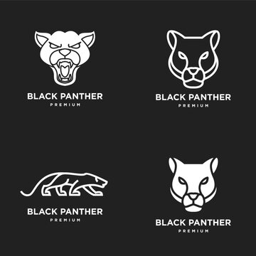 Collection of Black Panther Logo Designs, Minimalist Wild Cat Vector Icons for Branding, Mascot, or Sport Teams, Premium Animal Identity