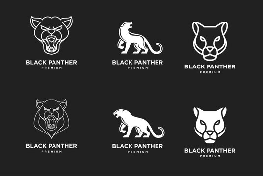Set of Black Panther Logo Designs - Collection of Modern Vector Icons for Branding, Mascot, and Identity - Wild Cat Symbol Templates