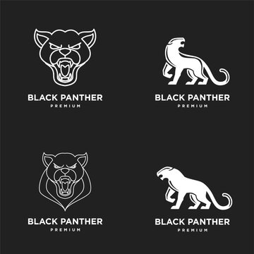 Black Panther Logo Designs Collection: Fierce Animal Head and Full Body Icons for Premium Branding, Sports, and Gaming Mascots in Vector Illustration