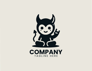 Fototapeta premium Cute devil mascot making rock hand sign black vector logo illustration style