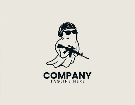 Tactical ghost mascot with combat gear black vector logo illustration style