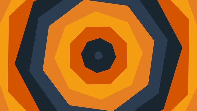 Pulsing Geometric Octagon Background. A seamless motion graphic loop with hypnotic concentric shapes in orange and dark blue. Perfect for abstract designs, video overlays, and digital presentations