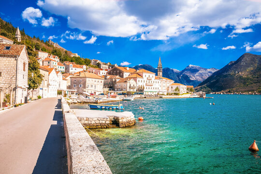 Kotor Bay. Scenic town of Perast in Boka Kotorska bay view