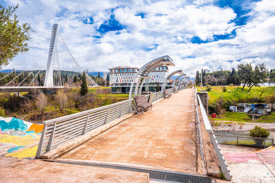 Podgorica Millenium and Moscow bridges over Moraca river view