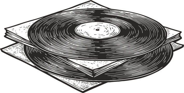 vintage vinyl records stacked with sleeves retro music analog collection