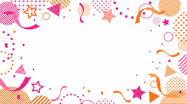Vibrant Festive Border Design With Colorful Geometric Shapes Ribbons And Confetti On White Background