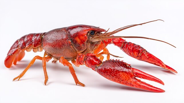 Red swamp crawfish isolated on white background, freshwater crustacean
