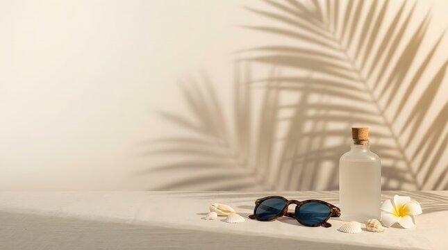 Summer vacation accessories on a sandy beach