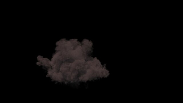 Ground Explosion in varying Orange and Yellow Flames with Dense Grey Smoke and slow dissipation on a black background
