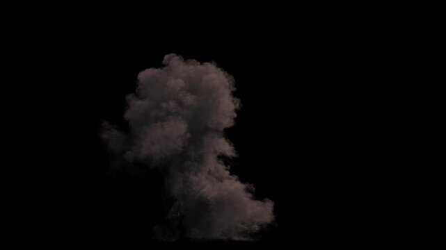 Ground Explosion like a Missile Strike mushroom shaped in Orange and Yellow Flames with Dense Smoke and fast dissipation on a black background