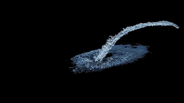 Isolated Arch Fountain with low angle curved jet and variable flow on a black background