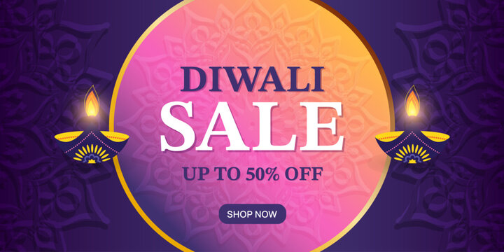 Happy Diwali Sale social media feed template offer background with diya for advertisement, marketing, discount poster