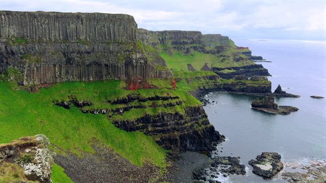 Panorama of Giant's Causeway cliffs in Northern Ireland