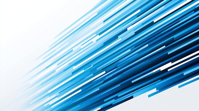 Abstract blue parallel diagonal lines create a modern geometric pattern with vibrant motion effects on a clean white professional background