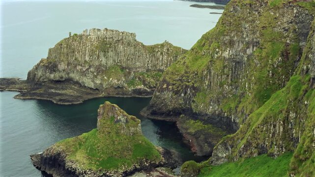 Rugged Northern Ireland coastline near the Giant's Causeway featuring high cliffs