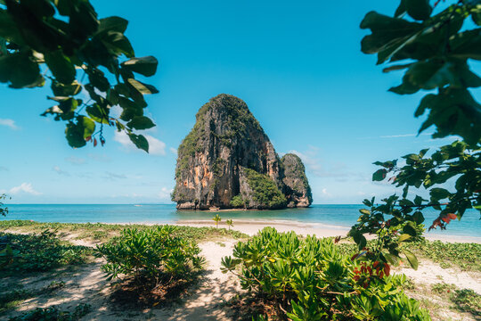 Iconic Limestone Karst Rock Formation in the Sea at a Tropical Beach in Krabi