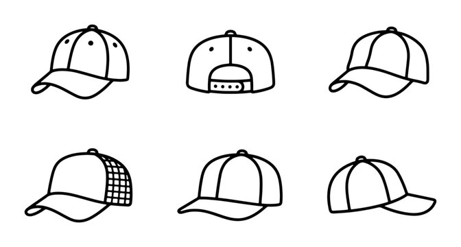 Baseball Cap Icons, Snapback Hat Vector Set, Flat Cap Illustrations, Headwear Graphics