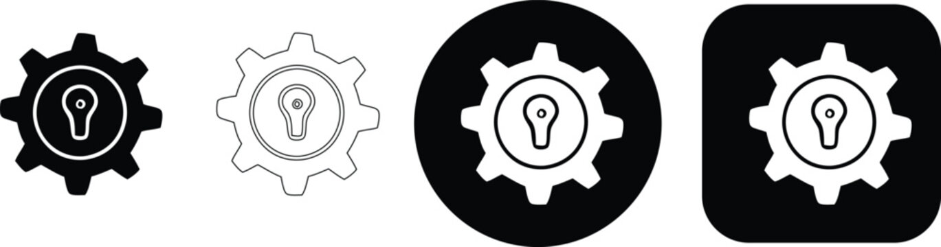 Four showing a gear symbol with a keyhole in the center, isolated on a white background, wheel lock