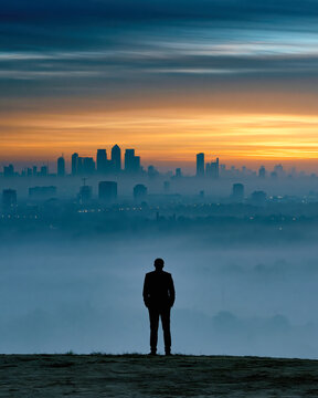 Solitary Business Figure at Dawn &ndash; Generative AI &ndash; no real persons