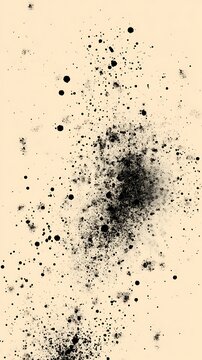 Dense black ink specks on warm beige textured vertical background
