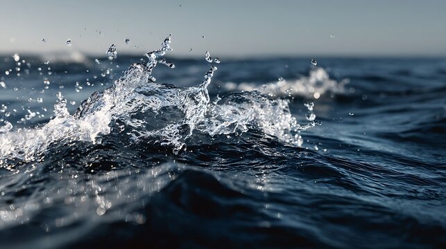 Dynamic clear blue ocean water forming a wave with sparkling droplets