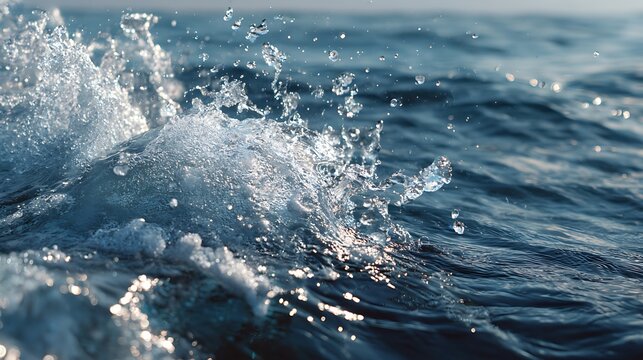Dynamic ocean water creating a vibrant splash with glistening clear droplets
