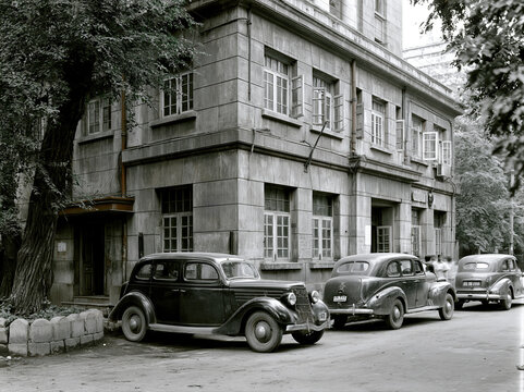 Vintage Traffic Scene with Classic Cars &ndash; AI Generative