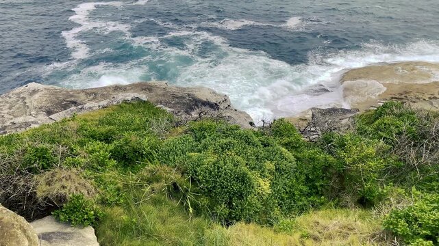 Slow motion 4k  Australia nature travel background: waves crashing on rocks