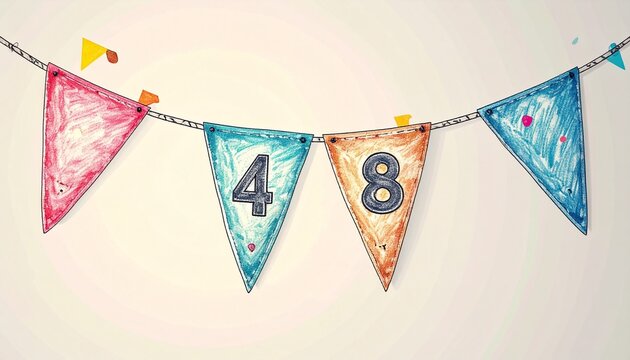 Festive Flag Garland with Number 48 for Birthday and Anniversary Party
