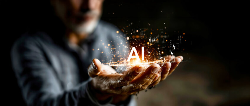  Futuristic AI Interface in Human Hand - Generative AI - no real persons