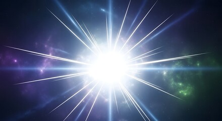 Intense celestial light burst with vibrant cosmic nebula clouds in a dark stellar universe © wahris