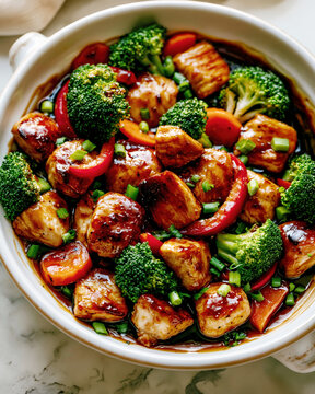 Glazed Chicken Stir Fry with Broccoli - AI Generative