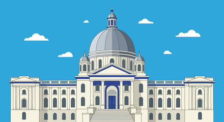 Obraz premium Taj mahal landmark building with a grand dome and blue sky