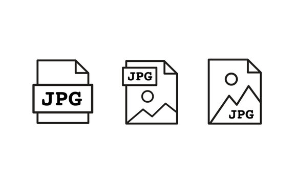 JPG file outline icons set, vector illustration of image file format symbols with minimal line art style. Digital picture, photography, graphic storage concepts for web, software, and design projects.