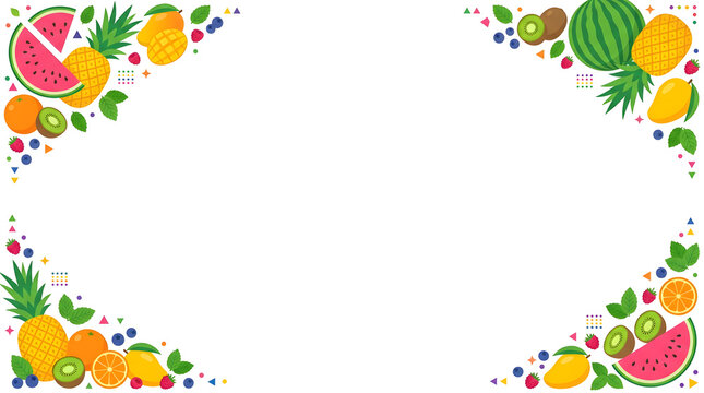 Colorful tropical fruit border frame illustration with summer food pattern