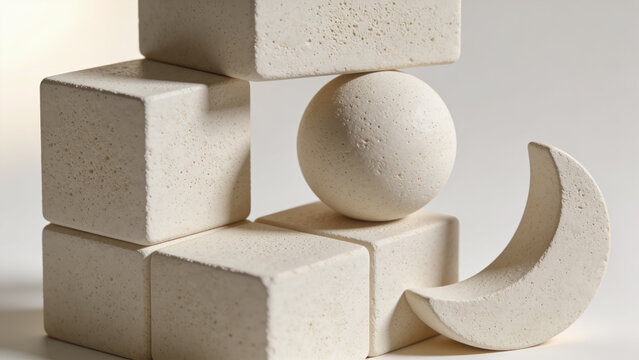 Minimalist composition of textured concrete forms