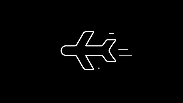 Fast Airplane Flight Line Icon Animation with Motion Speed Lines, Aviation Travel Symbol, Minimal Outline Design, Seamless Loop Background